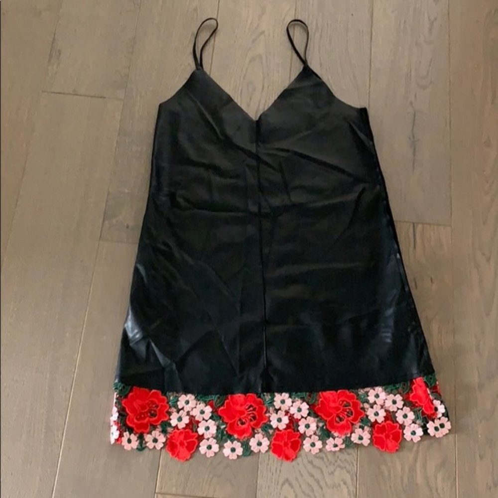 NWT Zara delicate leather floral lace cami dress
